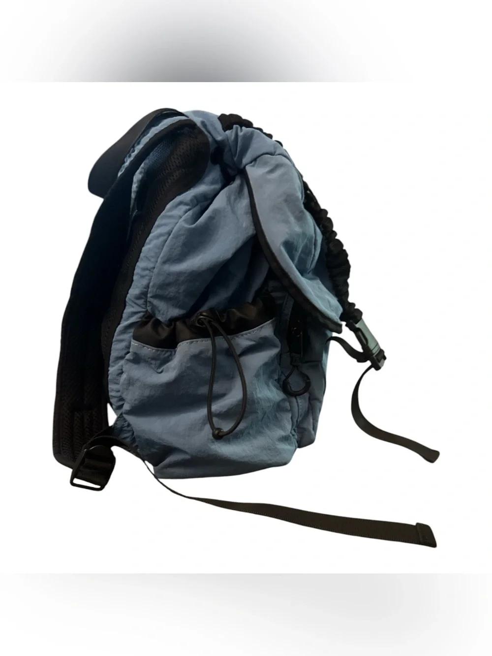 C&C California Dusty Blue Drawstring Backpack with Black Straps Travel Bag Women